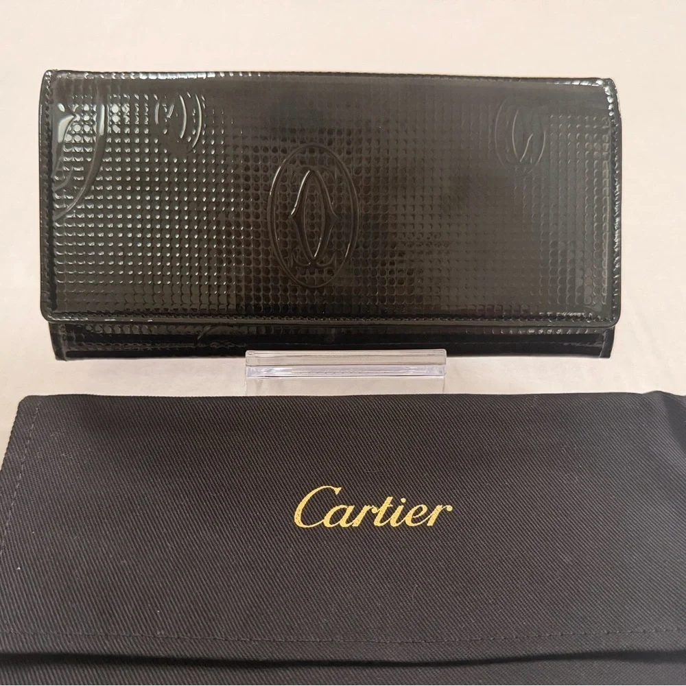 Cartier Glossy Patent Black Leather ‘Happy Birthday’ Long Wallet